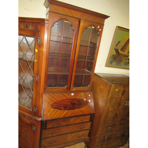 842 - MAHOGANY BUREAU BOOKCASE