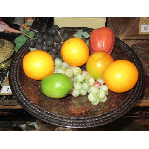 9 - METAL BOWL WITH ARTIFICAL FRUIT