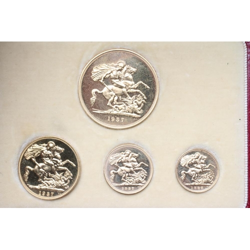 366 - A GEORGE VI SPECIMEN GOLD FOUR COIN SET, 1937, comprising £5, £2, sovereign and half sovereign, case... 