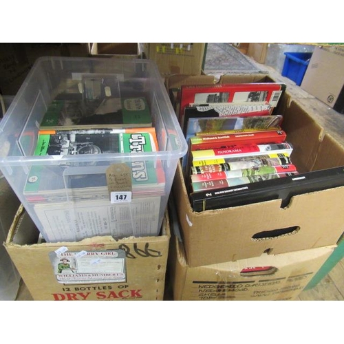 147 - FOUR BOXES OF RAILWAY AND TRAIN RELATED BOOKS AND MAGAZINES