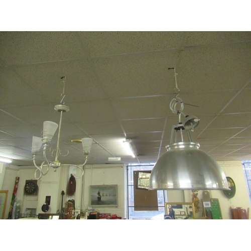 156 - ALUMINIUM/STEEL DOME CEILING LIGHT AND A THREE BRANCH CEILING LIGHT