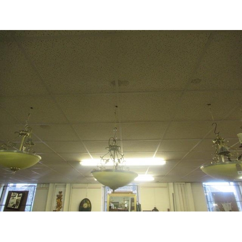 157 - THREE GLASS BOWL PENDANT LIGHTS