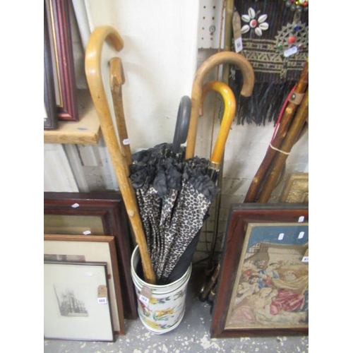 163 - CERAMIC STICK STAND AND CONTENTS