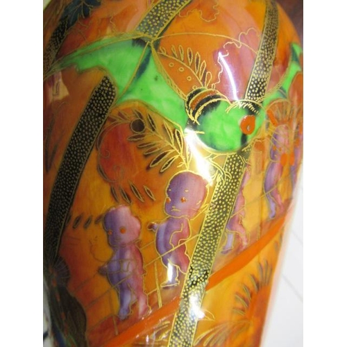 56 - A WEDGWOOD FAIRYLAND LUSTRE VASE, 1930's, of inverted baluster form, printed in gilt and painted in ... 