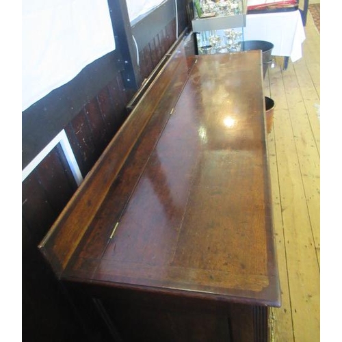 930 - A GEORGIAN OAK AND MAHOGANY BANDED LANCASHIRE DRESSER, second half 18th century, the top with ledge ... 