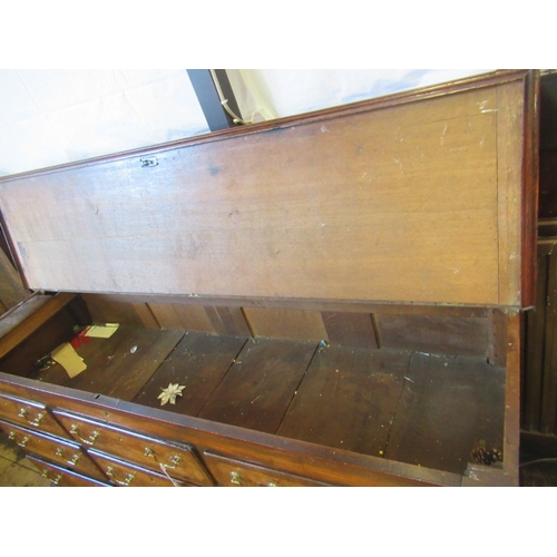 930 - A GEORGIAN OAK AND MAHOGANY BANDED LANCASHIRE DRESSER, second half 18th century, the top with ledge ... 