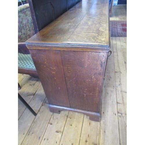 936 - A GEORGIAN OAK AND MAHOGANY BANDED ENCLOSED DRESSER, late 18th century, the moulded edged top over c... 