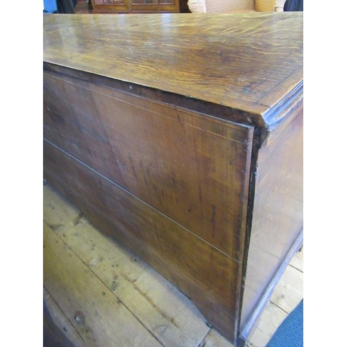 936 - A GEORGIAN OAK AND MAHOGANY BANDED ENCLOSED DRESSER, late 18th century, the moulded edged top over c... 