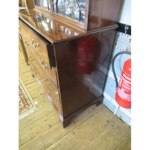 929 - A GEORGIAN MAHOGANY SECRETAIRE BOOKCASE, third quarter 18th century, the dentil moulded cornice over... 