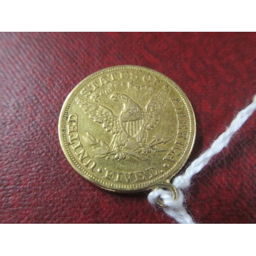 181A - 1881 USA GOLD FIVE DOLLAR COIN - HARD MOUNTED