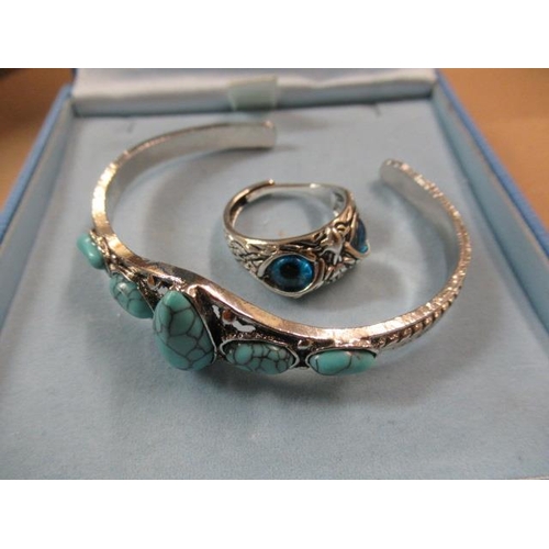 185 - BANGLE AND AN OWL RING