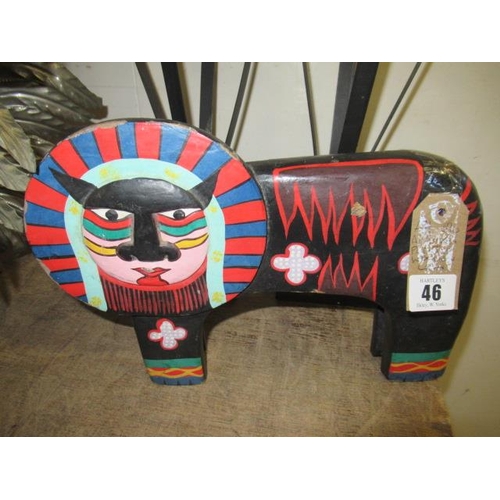 46 - AFRICAN PAINTED WOODEN LION