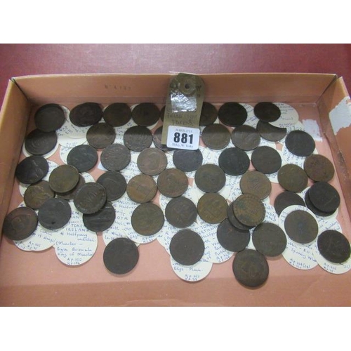 881 - QUANTITY OF 18TH AND 19TH CENTURY ENGLISH AND IRISH COPPER TOKENS