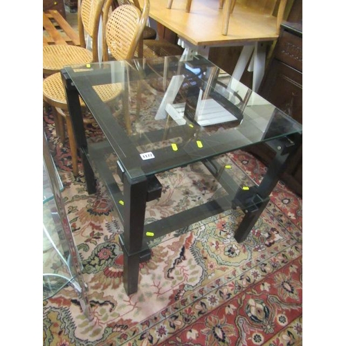 1172 - PAIR OF BLACK GLASS TOPPED SIDE TABLES