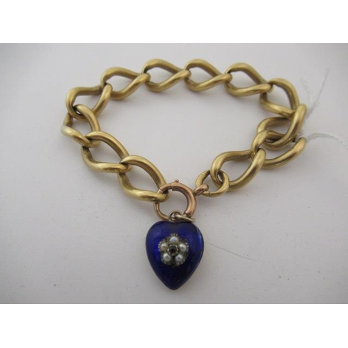 181 - 18CT GOLD CHAIN BRACELET CHAIN WITH HEART SHAPED ENAMELLED HAIR LOCKET