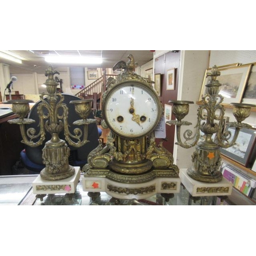 236 - BRASS MANTLE CLOCK GARNITURE