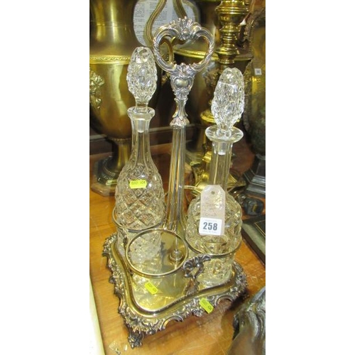 258 - EPNS DECANTER STAND WITH TWO DECANTERS