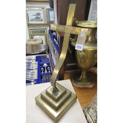 259 - BRASS CROSS ON STAND