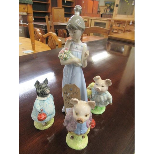 272 - LLADRO FIGURE AND THREE BESWICK PIGS