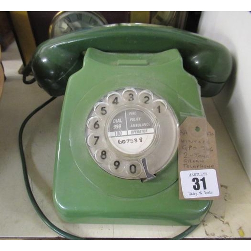 31 - VINTAGE GPO 746 TWO TONE GREEN TELEPHONE