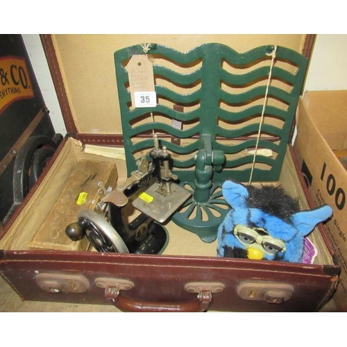 35 - SMALL SUITCASE OF MISCELLANEOUS ITEMS