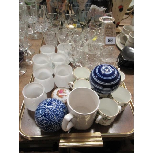 86 - TRAY OF GLASS AND CERAMICS