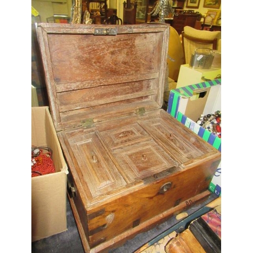 324 - HARDWOOD BRASS BOUND BOX WITH INTERNAL COMPARTMENTS