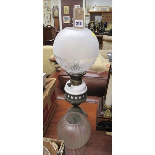 349 - OIL LAMP WITH TWO GLASS SHADES