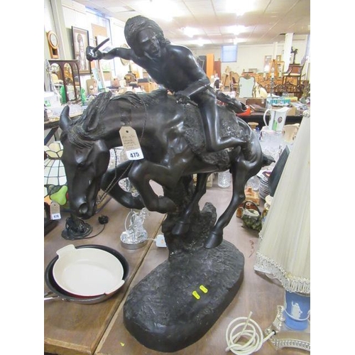 475 - LARGE METAL HORSE AND RIDER FIGURE