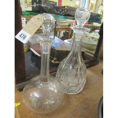 476 - TWO ETCHED GLASS DECANTERS