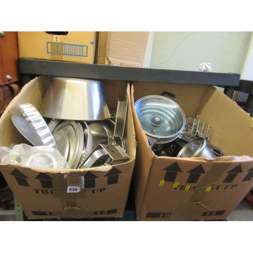 538 - TWO BOXES OF KITCHENWARE