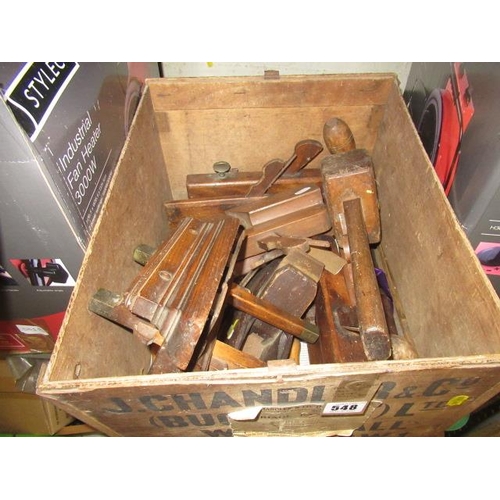 548 - BOX OF PLANES TOOLS ETC