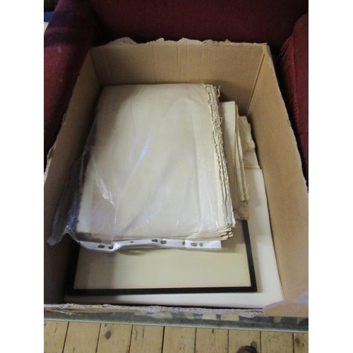 577 - BOX OF UNFRAMED ILLUSTRATIONS AND A FRAMED ETCHING