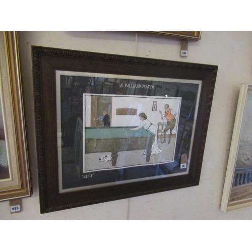 587 - FRAMED BILLIARD MATCH PRINT BY THACKERAY