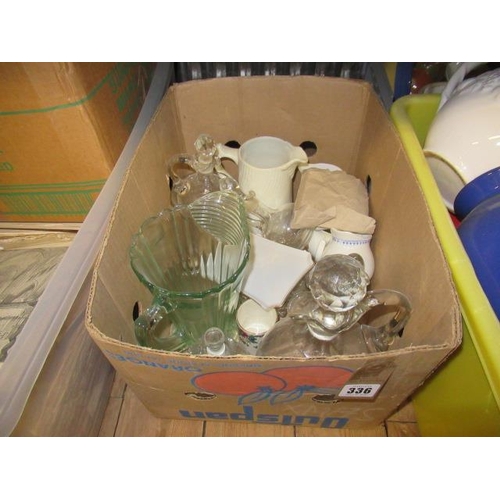 336 - QUANTITY OF GLASS AND CERAMICS INCLUDING DECANTERS