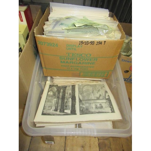 337 - CRATE OF BOOK ILLUSTRATIONS AND BOX OF FINANCIAL ADVERTISING EPHEMERA