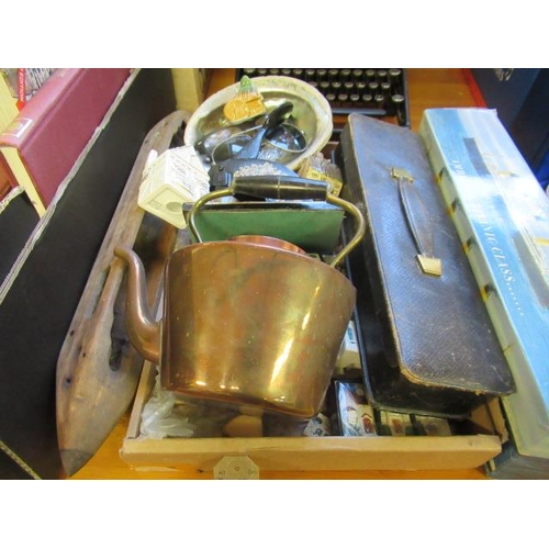 344 - BOX OF MISCELLANEOUS INCLUDING COPPER KETTLE