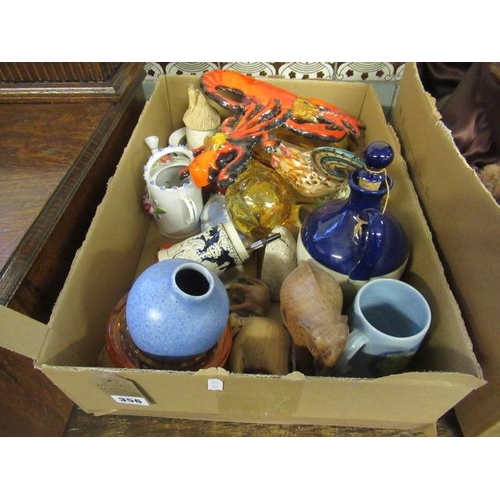 356 - BOX OF RETRO AND OTHER GLASS AND CERAMICS