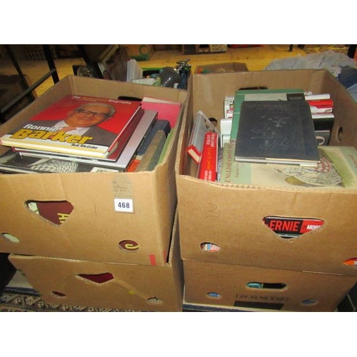 468 - FOUR BOXES OF BOOKS INCLUDING BIOGRAPHIES