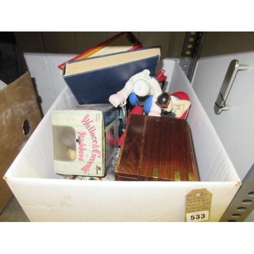 533 - QUANTITY OF WALLACE AND GROMIT ITEMS AND A JEWELLERY BOX ETC