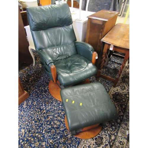 770 - GREEN LEATHER CHAIR AND STOOL