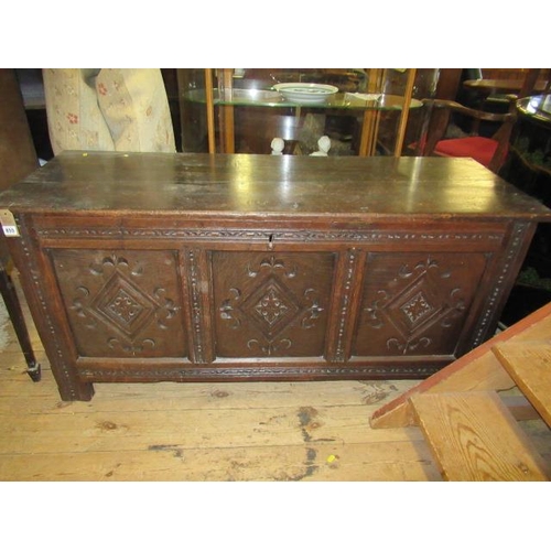 855 - CARVED OAK COFFER