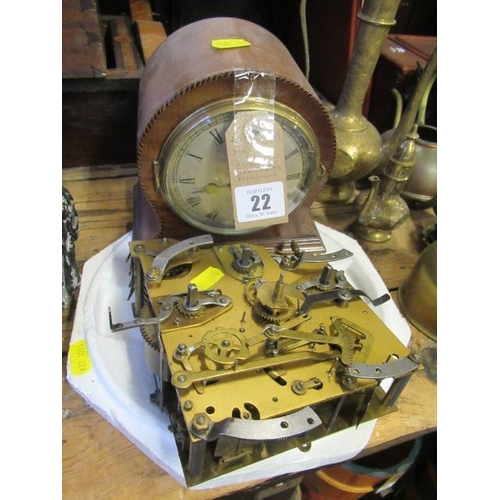 22 - MANTEL CLOCK AND EIGHT HAMMER DUAL CHIME MOVEMENT