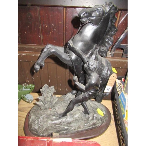 46 - HORSE AND GROOM METAL SCULPTURE