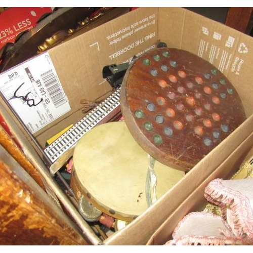 111 - BOX OF MISCELLANEOUS INCLUDING TAMBOURINE