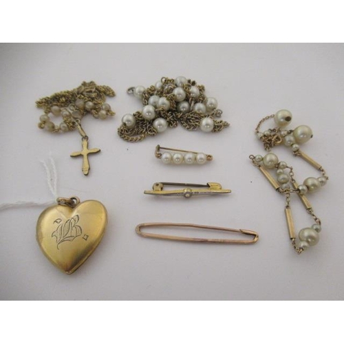 168 - 10K GOLD TIE PIN HEART PENDANT ETC