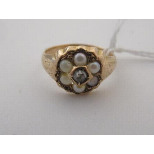 173 - DIAMOND AND SEED PEARL CLUSTER RING