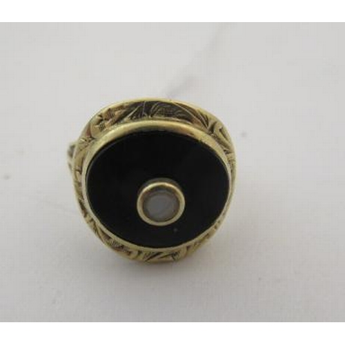 176 - ONYX AND SEED PEARL RING