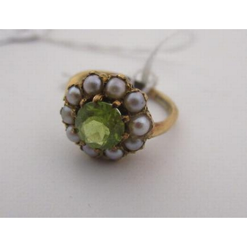 179 - PERIDOT AND SEED PEARL CLUSTER RING