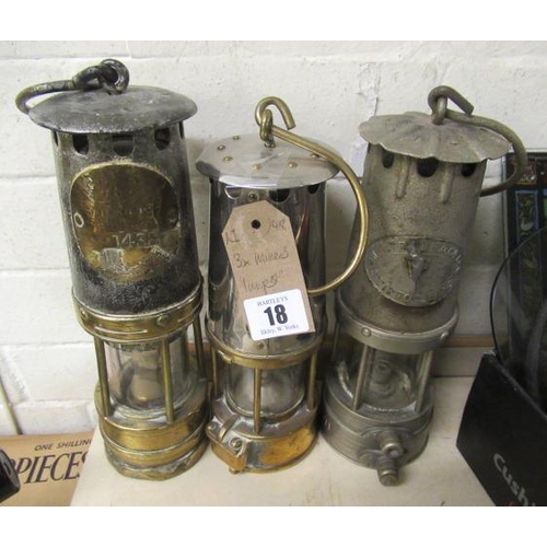 18 - THREE MINERS LAMPS